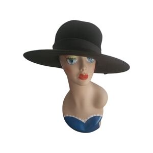 Vintage Henry Margu Black Velvet Bow Wide Brim Hat